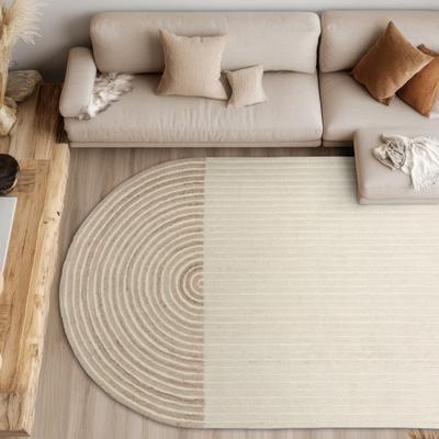 Teppich "Jaylin", beige (natur), B:160cm H:13mm L:230cm, Kunstfaser, Wolle, SCHÖNER WOHNEN-KOLLEKTION, Teppiche, Teppich, außergewöhnliche Form, melierter Farbverlauf, Halbkreis, Wohnzimmer