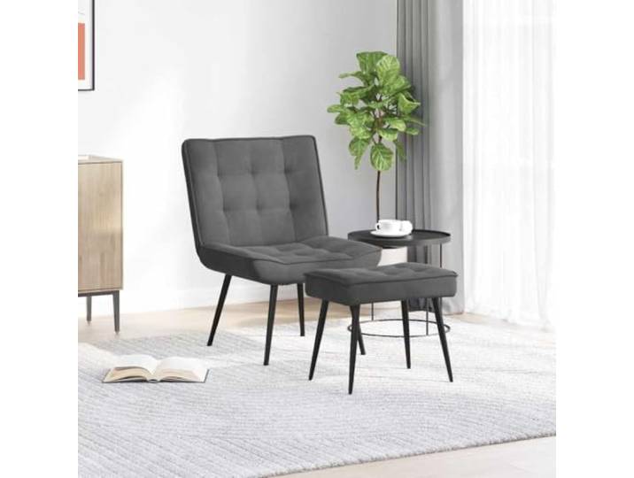 Relaxsessel mit Hocker Dunkelgrau Samt Samtbezug, Metall und Sperrholz, Fußstütze integriert, Montageanleitung enthalten