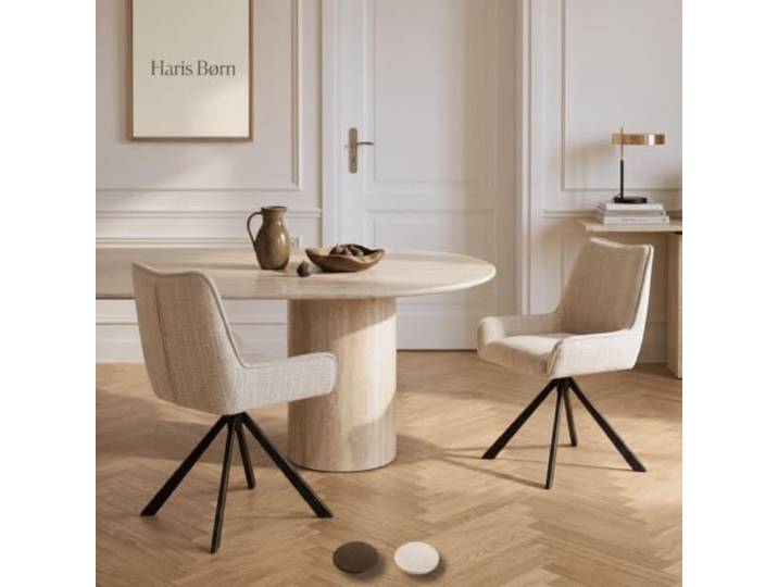 Haris Børn® Esszimmerstühle drehbar (2er Set) in Beige - Drehstuhl Esszimmer mit Stoffbezug - Stühle Esszimmer, Esstisch Stühle & Küchenstühle - Esszimmerstuhl 30 Tage risikofrei testen