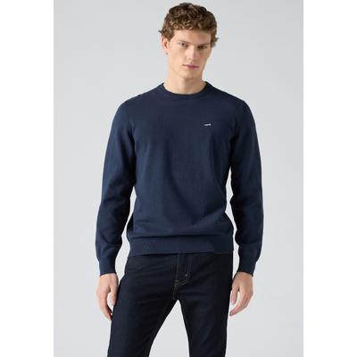 Rundhalspullover LEVI'S "LIGHTWEIGHT HM SWEATER", Herren, Gr. S, blau (naval academy), Strick, Obermaterial: 100% Baumwolle, regular fit normal, Rundhals, angesetztes Bündchen, Pullover Rundhalspullover, Feingerippte Abschlüsse