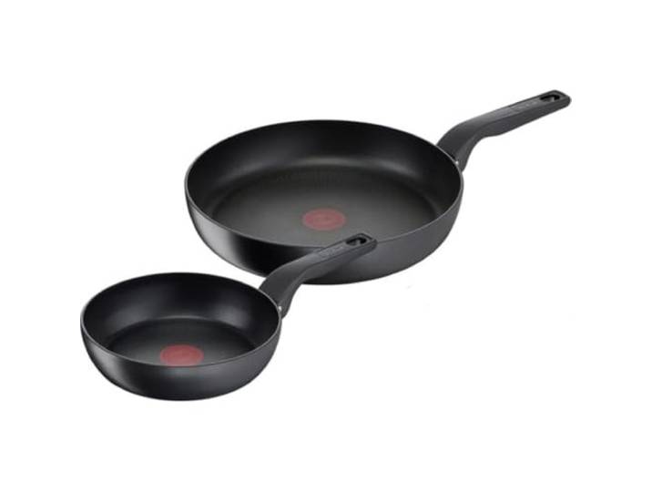 Tefal Hard Titanium Pro Pfannenset, Bratpfannen Ø24/28cm, Extra tief, Induktion, Aluminium, Schwarz