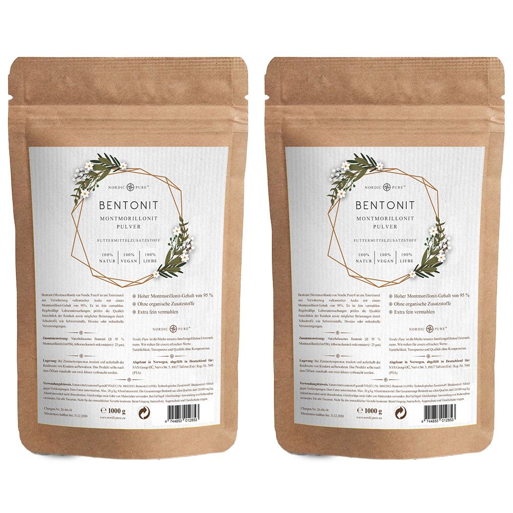 Bentonit Pulver 95% Montmorillonit Nordic Pure 2x 2x500 g