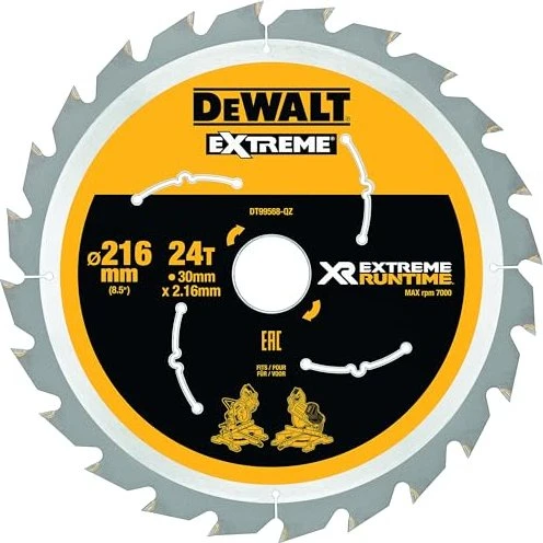 Dewalt Kreissägeblatt XR EXTREME RUNTIME DT99568, Ø 216mm, 24Z (Bohrung 30mm, für Akku-Paneelsägen)