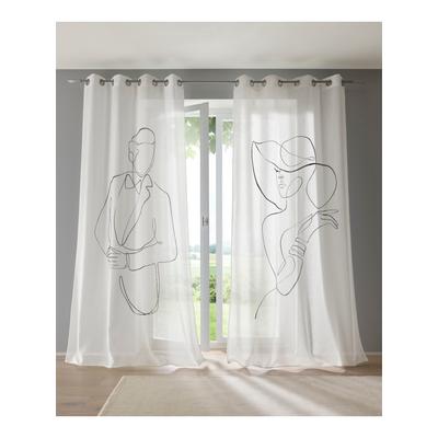 Gardine HEINE HOME Gr. 4, schwarz-weiß (weiß, schwarz), B:135cm H:245cm, Polyester, Gardinen, Gardine