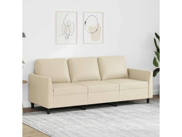 HEFZGDB 3-Sitzer-Sofa Creme 180 cm Kunstleder Langlebig Modern Metallgestell Schmutzabweisend Bequem Sitzpolster Luxuriös Stilvoll Wohnzimmer Möbel