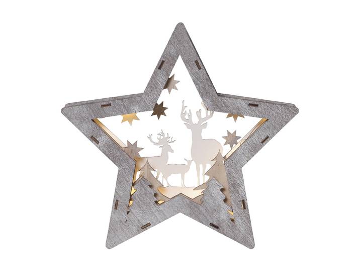 LED Dekolicht Tischdeko Fauna Stern 25 cm, Holz , grau, H: 24cm, Leuchten, LED Dekolicht
