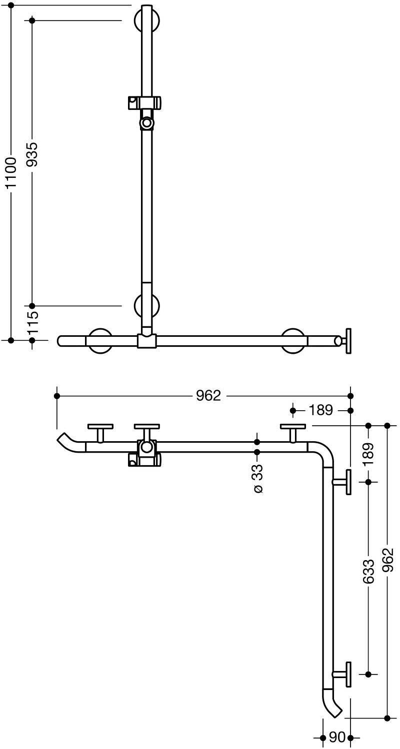 HEWI System 800K Duschhandlauf mit verschiebbarer Brausehalterstange