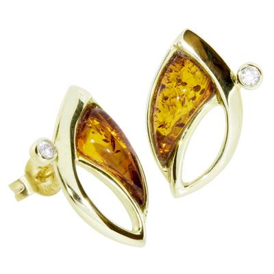 Paar Ohrstecker OSTSEE-SCHMUCK "- Antonia - Gold 333/000 - Bernstein/Zirk." Gr. 19, gold (gold 333, goldfarben, gelb), Ohrringe, Damen, 19, Gelbgold 333