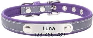 Uplifted Finds Custom Engraved Reflective PU Leather Pet Collar purple xs
