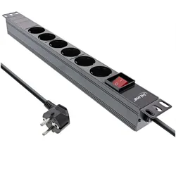 INLINE 19" Steckdosenleiste, 6-fach Schutzkontakt, mit Schalter, 2m, schwarz