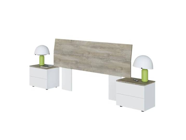 Habitdesign Dreams Tête de lit et 2 tables de chevet Blanc « Artik » et chêne Alaska 276 x 96 x 34 cm