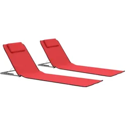 Helloshop26 - 2-teiliger faltbarer Strandstuhl/Liegematte Stahl und roter Stoff 02_0012186