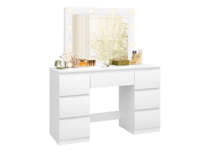 WOLTU 1 ensemble coiffeuse avec éclairage LED luminosité réglable Table cosmétique grand miroir 7 tiroirs pour chambre