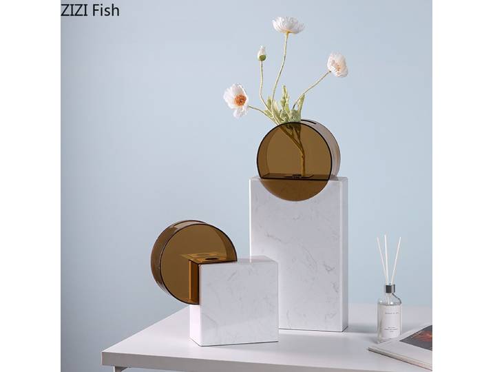 Vase en marbre acrylique pour fleurs séchées, vases décoratifs de bureau, vase hydroponique, ornement