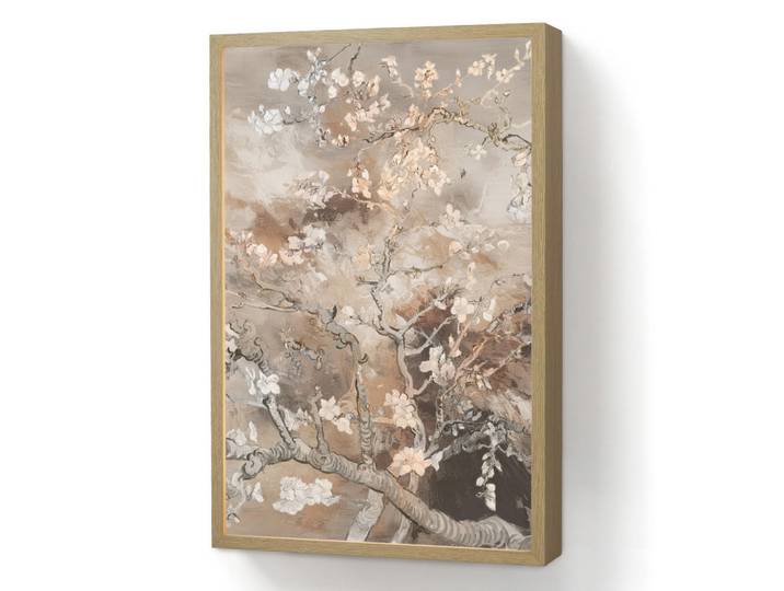 OnlyWow Wandleuchte MIT Akku Mandelblüte - Kunst - Van Gogh - Beige - Abstrakt 40x60 cm, Graubraun, Rechteckig, LED integrated, 40x60x8 cm, Lampen & Leuchten, Innenbeleuchtung, Wandleuchten