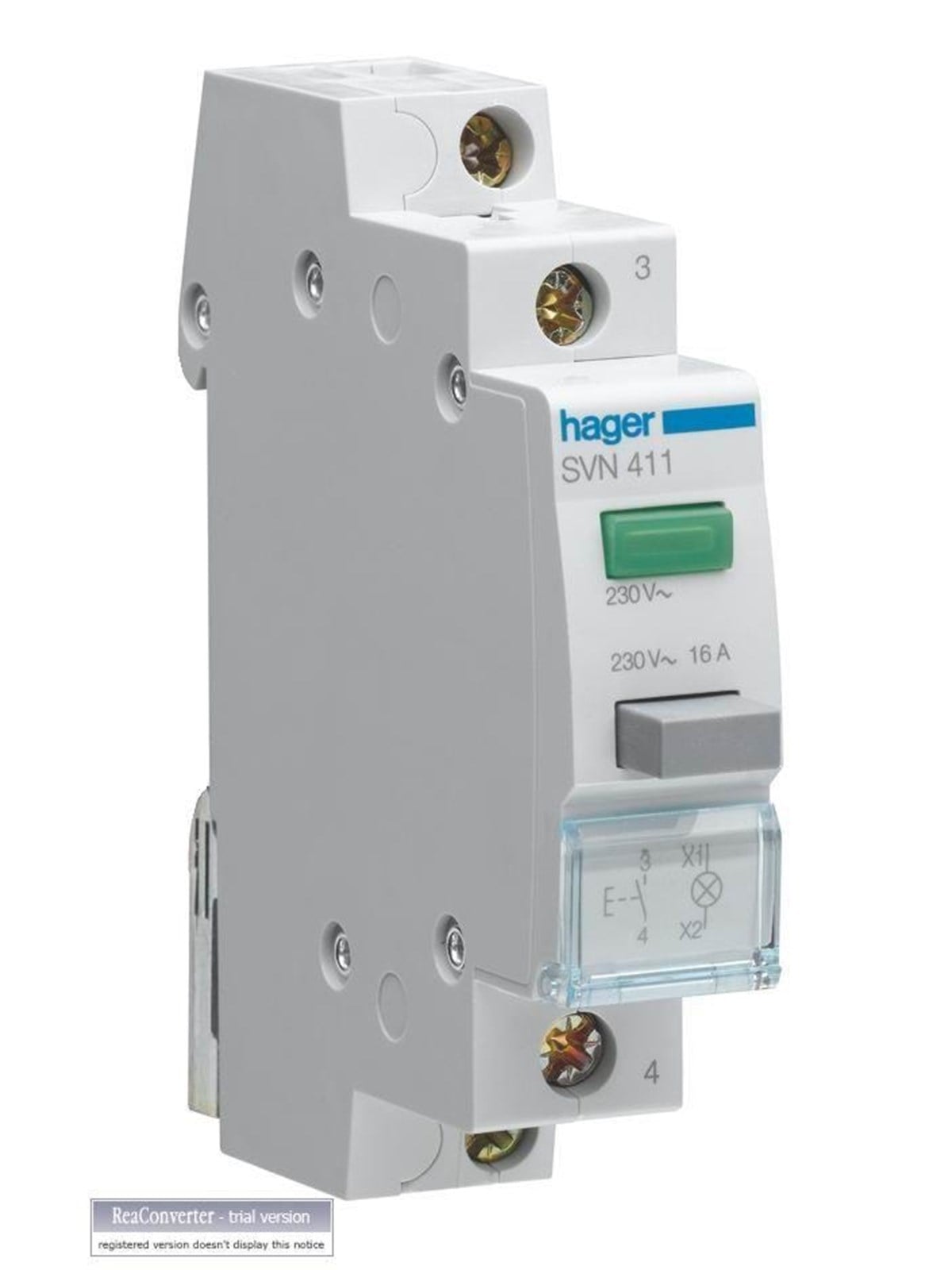 Hager Latching 1no pushbutton + green led 230v