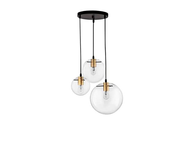 Merano Downey 3-flammige Cluster-Pendel-Deckenleuchte Klarglas, Gold Metall Schwarz LED E27