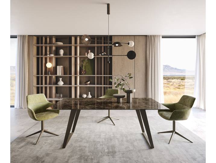 Eettafel Edge Keramiek Emperador Extra Lucidato Donkerbruin 200x100 Metaal effectafwerking Titanium schuin
