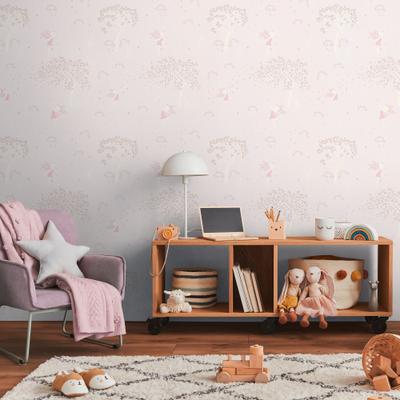 Vliestapete LIVING WALLS "Kids Studio Feenwald – Glitzer Vliestapete", grau, B:0,53m H:0m L:10,05m, Vinyl, Vlies, Tapeten, Feenwald mit Bäumen, Blüten, Schmetterlingen und Glitzer