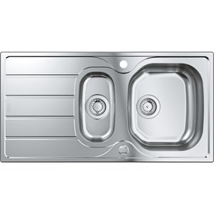 GROHE Spülbecken K200 31564SD1, Doppelbecken, Edelstahl, Auflagespüle aus Edelstahl, mit Abtropffläche, 96,5 x 50 cm