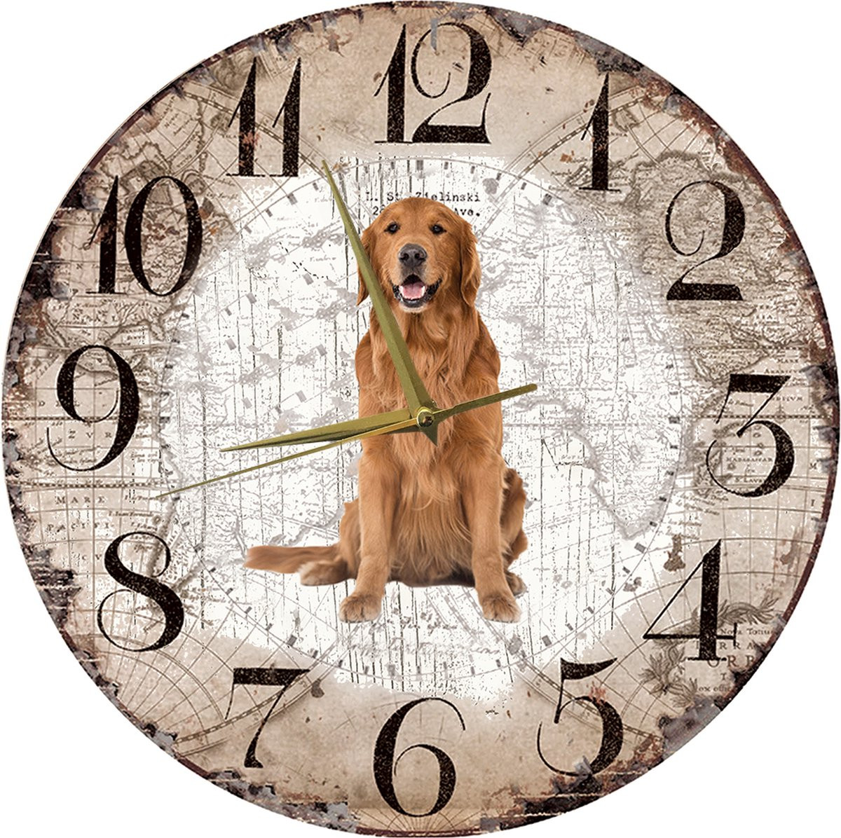 Houten Klok Golden Retriever Hond - Diameter: 30 cm