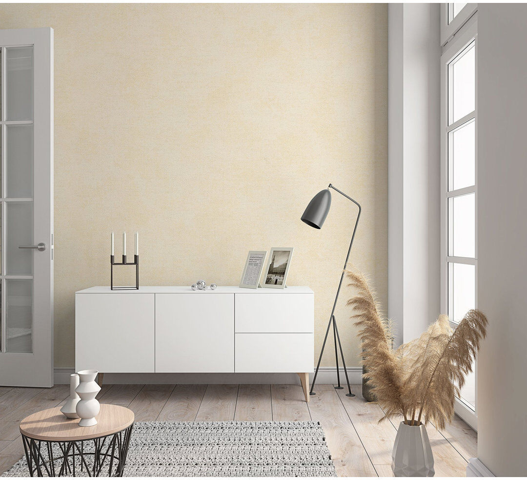 Marlow Home Co. Amogh Collection Shimmery Plain Texture 10.05m x 53cm Wallpaper Roll Yellow