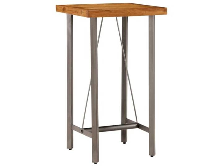 HKQWPBF Bartisch Recyceltes Teak Massivholz 60x60x107 cm Stahlbeine, industrieller Stil, robuste Tischplatte, einfache Montage, für Küche und Esszimmer