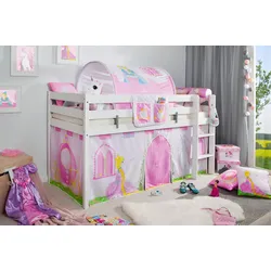 TiCAA Hochbett "Prinzessin Liora" inkl. Zubehör Kiefer weiß