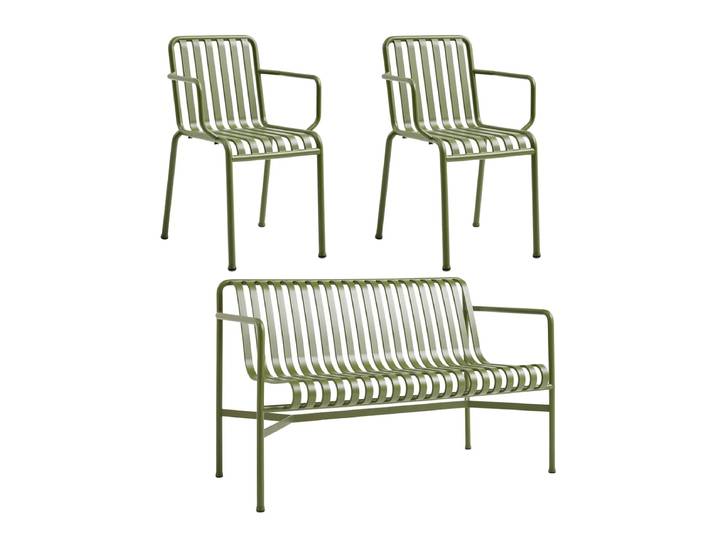 HAY - Palissade Dining Bench + 2x Armlehnenstuhl, olive