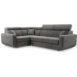 ECKSOFA RENO Grau Plüsch-Stoff mit Schlaffunktion