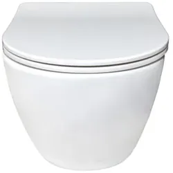 sanicomfort Hänge WC Set Aliki – Spülrandloses, Hygienisches Wand-WC Tiefspüler aus Hochwertiger Sanitärkeramik in Weiß, Kompakt, Modern inkl. Soft-Close WC-Sitz