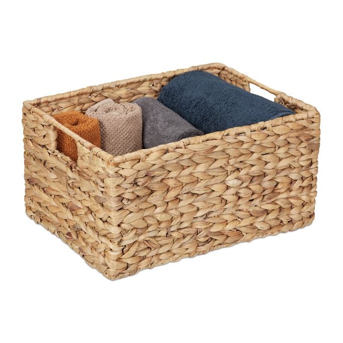 Relaxdays Gevlochten Opbergmand van Waterhyacint voor de Badkamer - 19 x 28 x 37 cm