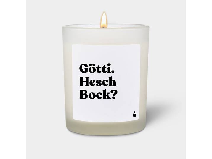 Duftkerze Weiss Flowery Götti. Hesch Bock?