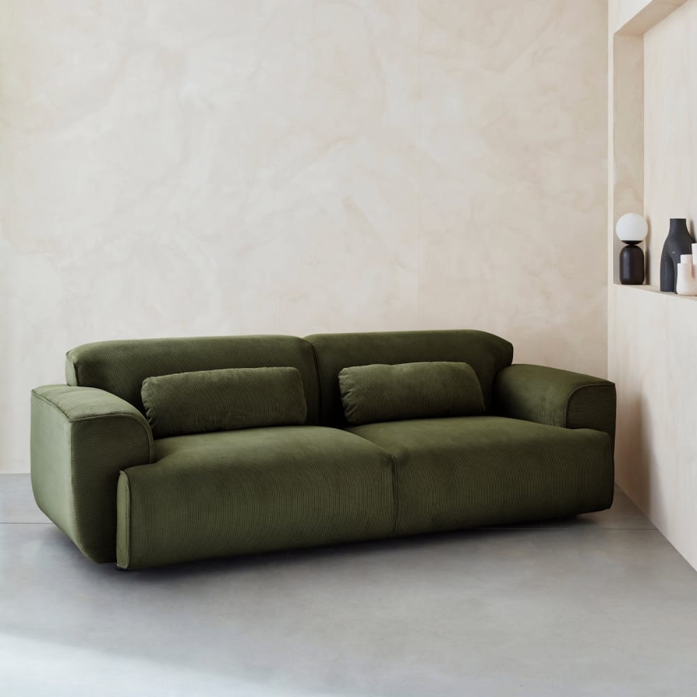 sweeek Sofá de terciopelo pana fina, 3 plazas, verde