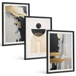 BILDER SET 3er Set - 40x60 cm Schwarzer Rahmen - Abstrakte Geometrie Eleganz