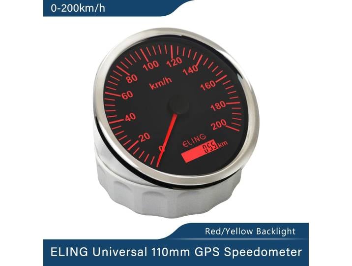 ELING – compteur de vitesse GPS étanche de 110mm de diamètre, odomètre 0-200 km/h avec rétro-éclairage rouge et jaune pour voiture et bateau universel 9-32V