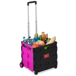 Relaxdays Einkaufstrolley klappbar Pink,Schwarz
