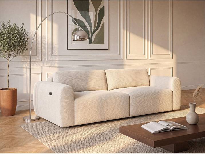 Sofa 4-Sitzer mit elektrisch ausziehbarer Sitzfläche – Feincord-Samt Beige – PASTARO