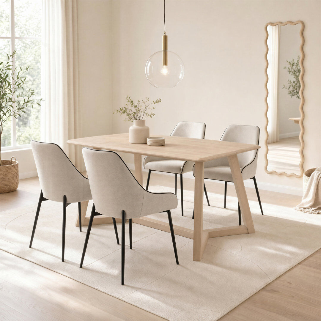 Canora Grey Beda Rectangular Rubberwood Dining Table With Ophelia Chairs - Farmhouse Style Cream/White/Grey 4