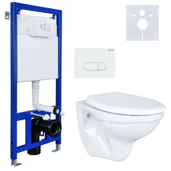 Belvit Wand Hänge WC Abgang Wand + Deckel + Vorwandelement + Schallschutz + Betätigungsplatte Komplettset