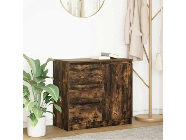 Jkghdrt Sideboard mit Schublade Räuchereiche 71x35x65 cm Holzwerkstoff Mit Tür und 3 Schubladen, Einlegeboden, zwei Montageoptionen, pflegeleichte Oberfläche
