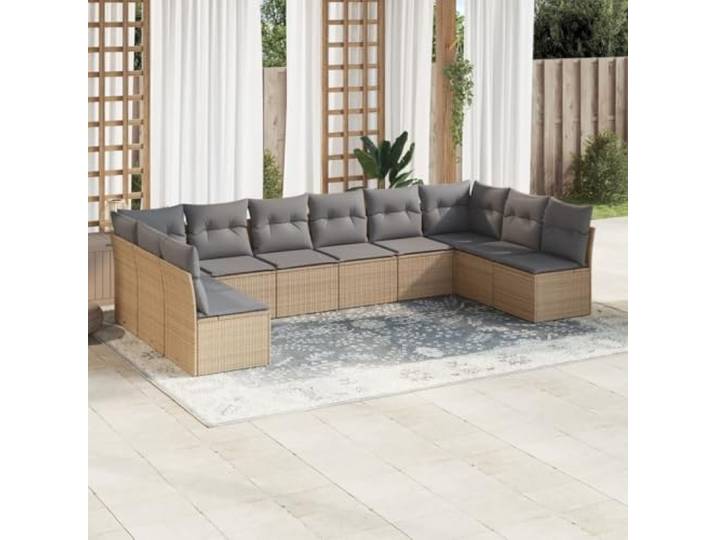 résine tressée extensible meuble de jardin ensemble beige 76.8 Salon de jardin avec coussins 10 pcs beige résine tressée moderne modulable ensemble canapé exterieur pour terrasse patio