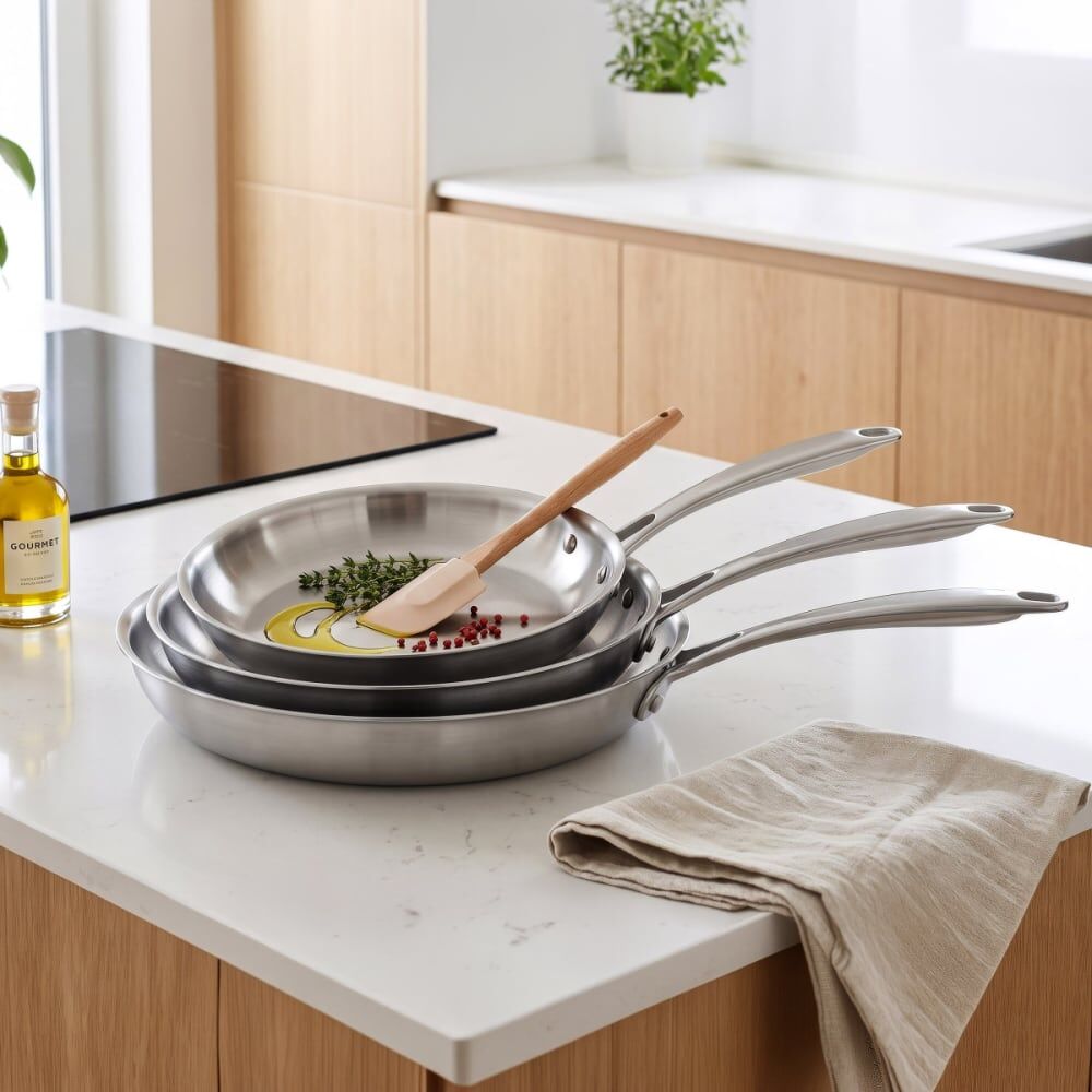 Cuisinox Lot de 3 poêles inox 20-24-28 cm Argenté 55x8x28cm