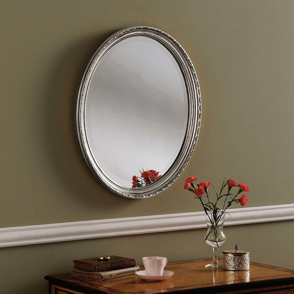 Rosdorf Park Duckett Oval Wall Mirror Silver 48cm x 38cm