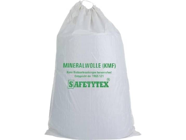 Safetytex KMF Sack 140x220 cm Big Bag für Mineralfaserabfälle (50 Stück) Mit Aufdruck, Kordel im Saum, geeignet für Glaswolle, Isolierwolle, reißfest, sicherer Transport, robust