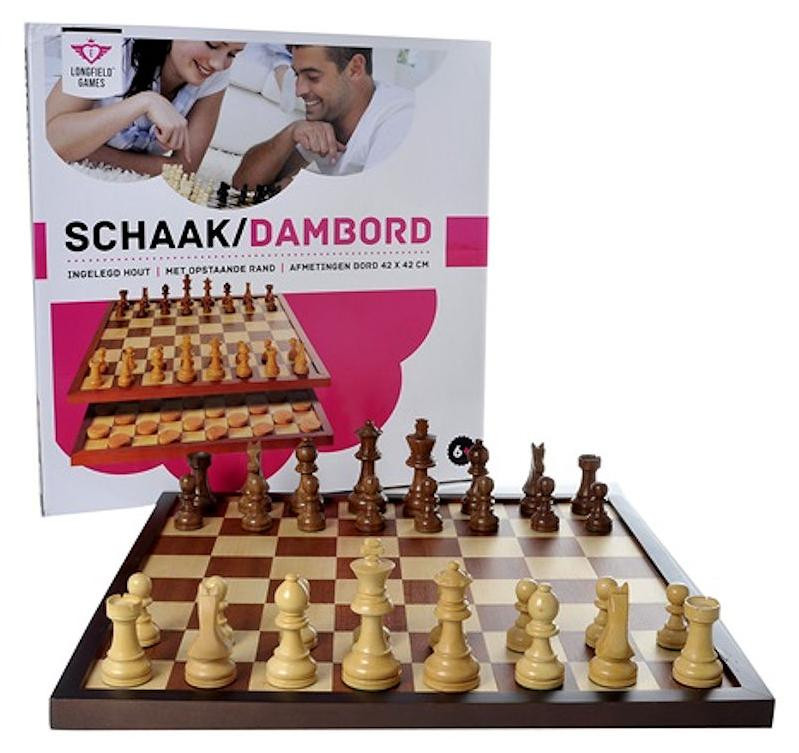 Angel Sports Luxe Houten Schaakset met Dambord, 42 cm