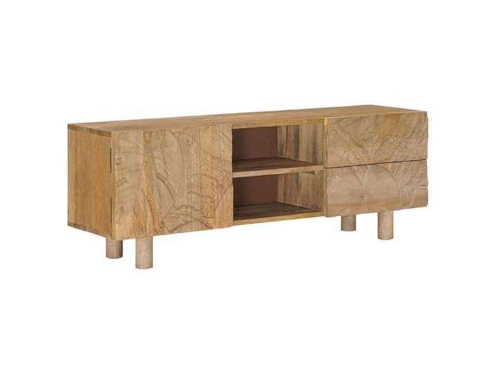 GHVBNMF TV-Schrank Mangoholz Massiv Lowboard mit Schubladen 110x30x40 cm Kompaktes Medienmöbel fürs Wohnzimmer mit strukturierter Aufteilung durch 2 Schubfächer, offenes Fach und 1 Schranktür.