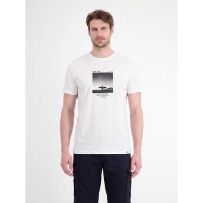 T-Shirt LERROS "Sportliches T-Shirt mit Surfer-Motiv-Print, reine Baumwolle", Herren, Gr. S, weiß (broken weiß), 100% Baumwolle, Rundhals, Shirts T-Shirt