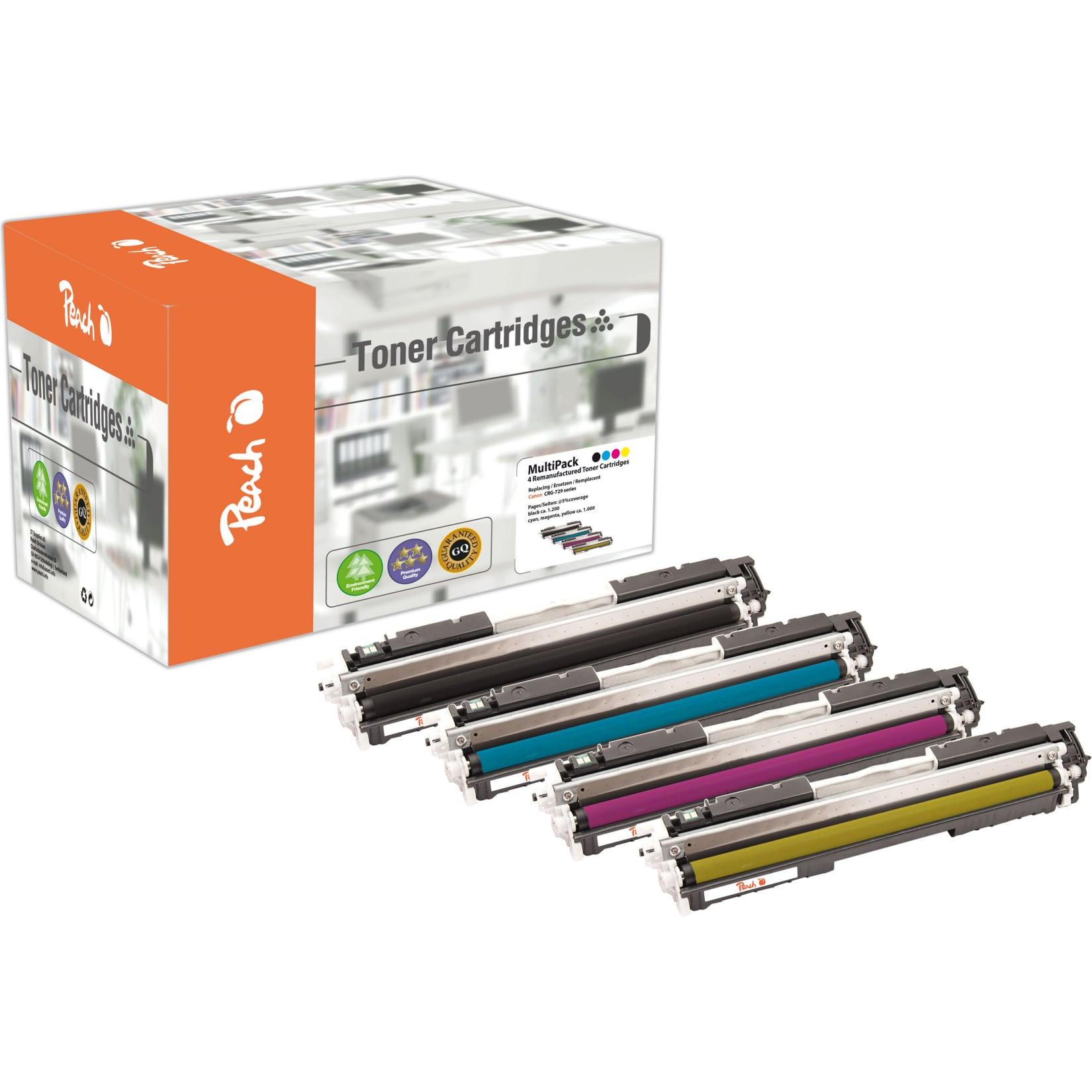 Peach HP 729 4 Toner (bk, c/m/y) ersetzt Canon No. 729, 4370B002, 4369B002, 4368B002, 4367B002 für z.B. Canon ISensys LBP -7000 (wiederaufbereitet)