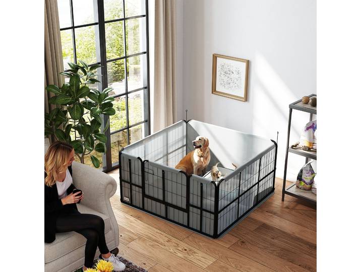 PawHut Parc Mise Bas Chien 122x122x60cm avec Tapis Lavable Noir